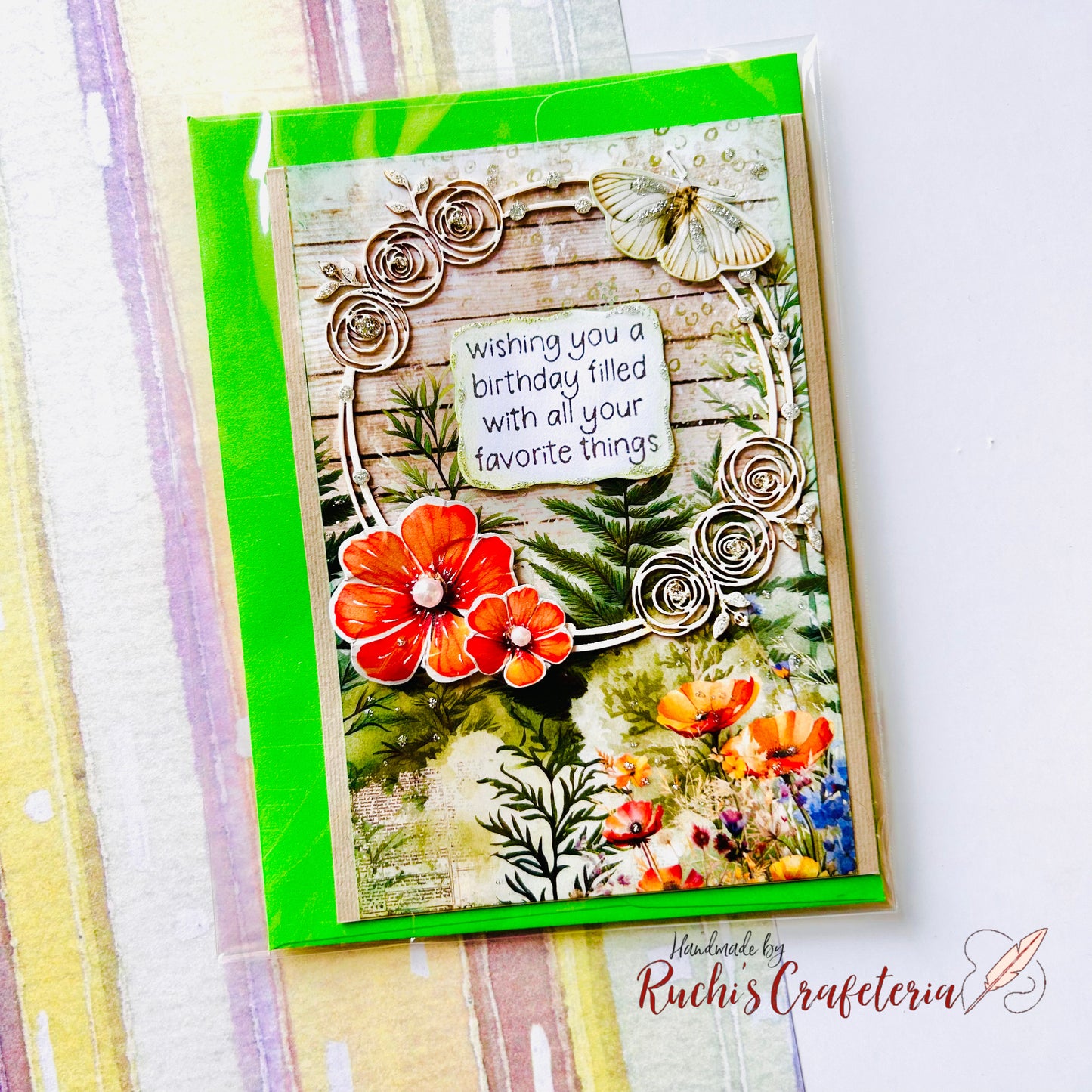 🌸 Bloom & Stripes Birthday Card – Handmade with Joy