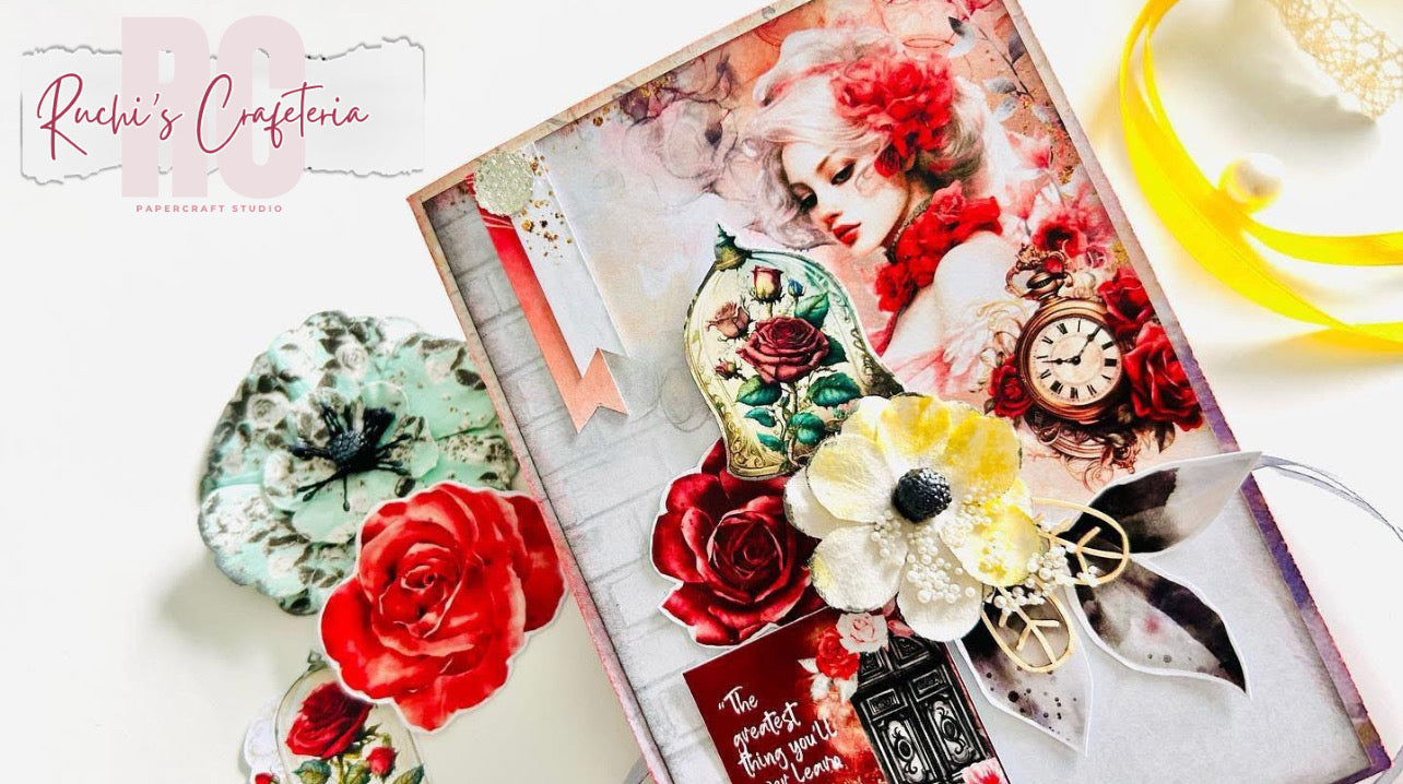 🎀 Handmade Flag Fold Card – Vintage Portrait & Floral Design