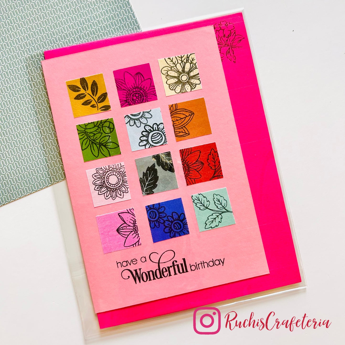 🌸 Handmade Birthday Card – Floral Motifs on Pink Base