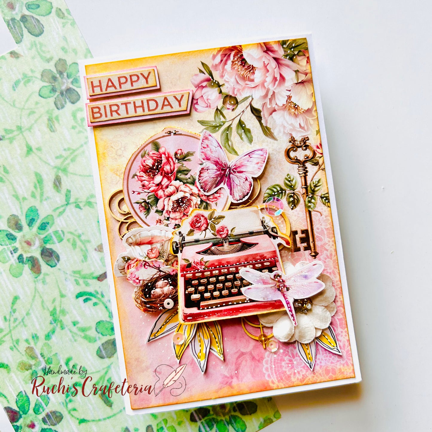 Handmade Birthday Card β with Pink Accents & Vintage Charm π©·π¦