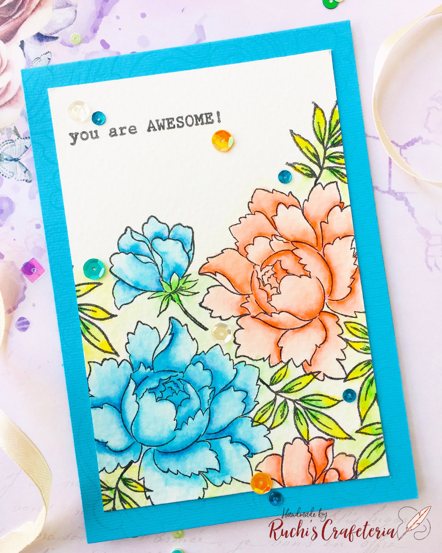 🌸 Peonies Greeting Card – “You Are AWESOME!”