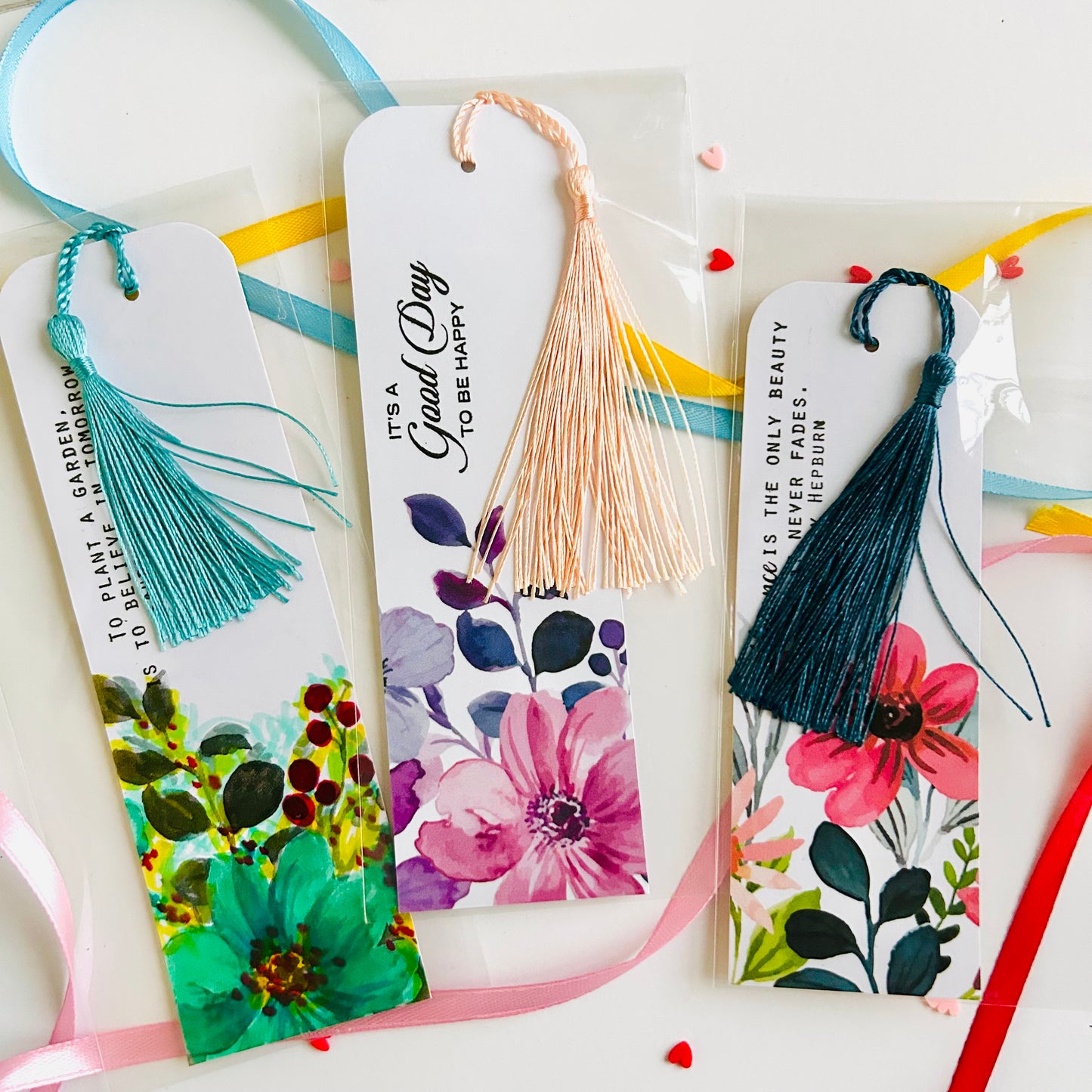 Floral Bookmarks Crimson -Set of 3