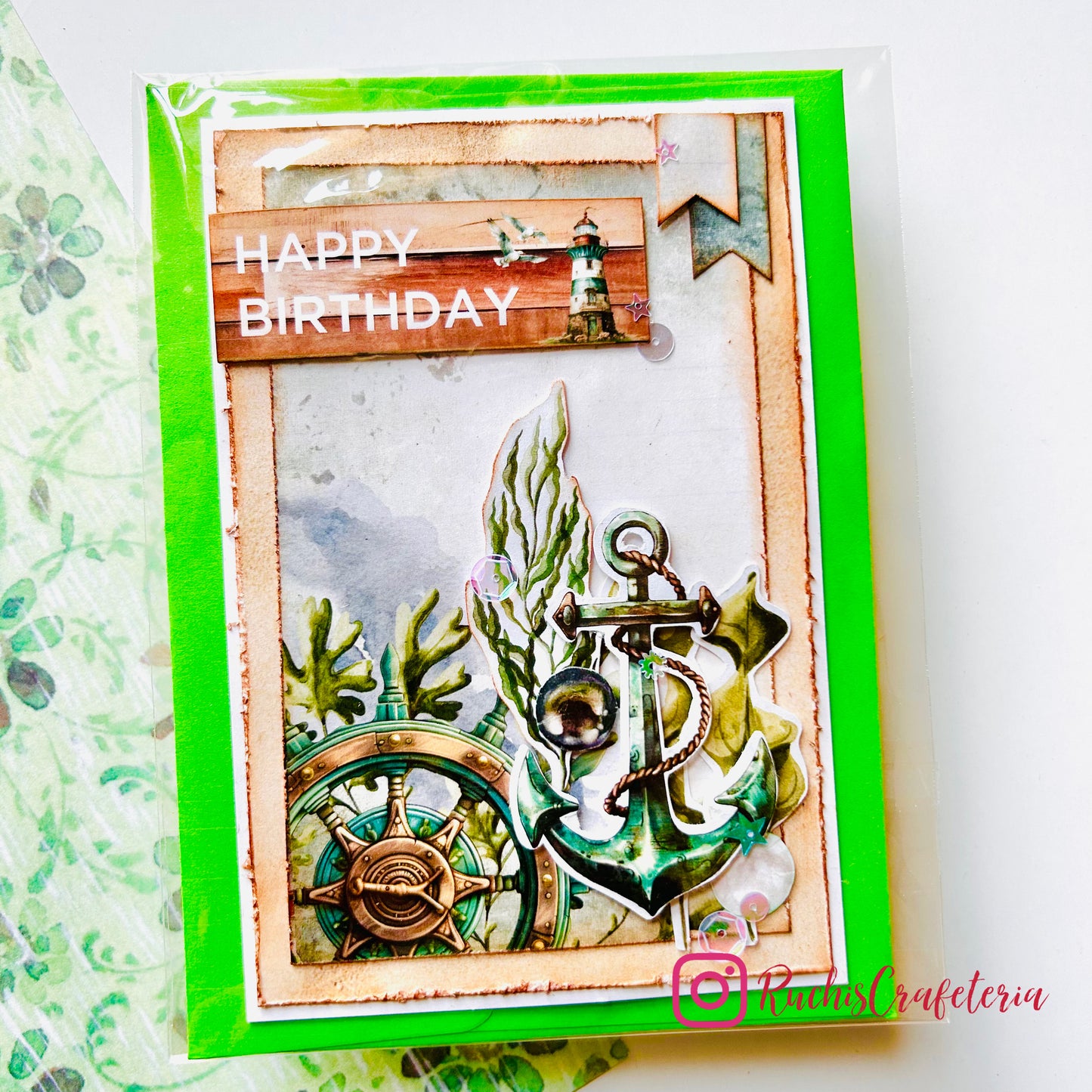 ⚓️Sea-Themed Birthday Card – Driftwood Browns & Ocean Greens 🤎💚🩵
