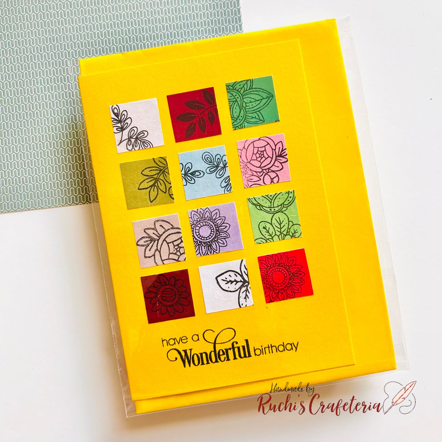 🌼 Handmade Birthday Card – Floral Motifs on Yellow Base