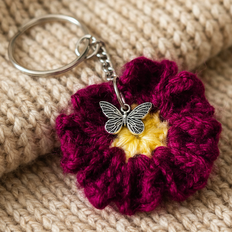 Crochet Maroon Magic Keychain