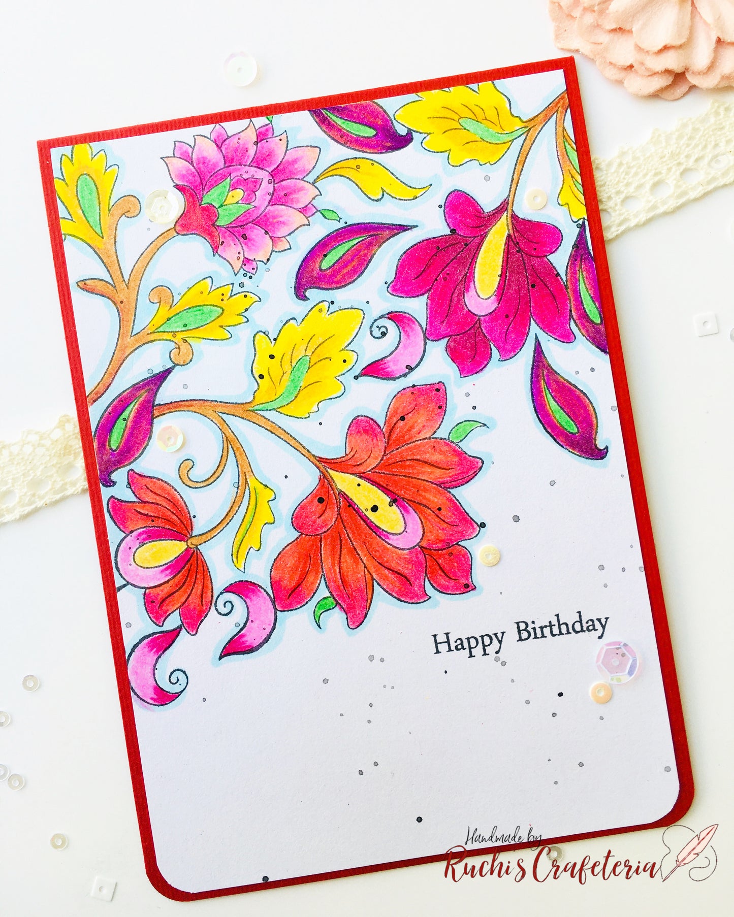 🌸 Handmade Birthday Card with Colorful Motifs