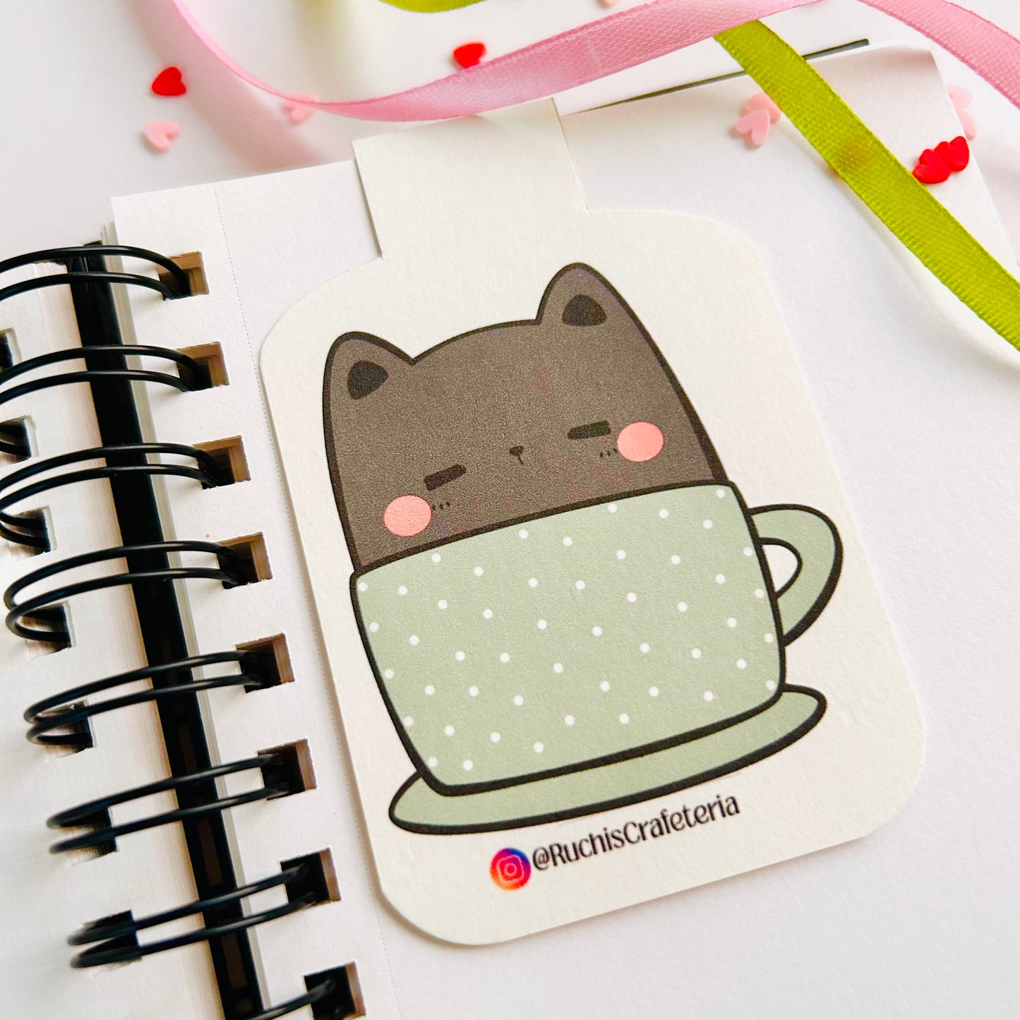🐱☕️ Magnetic Bookmark – 'Black Coffee' in the Tan Mug