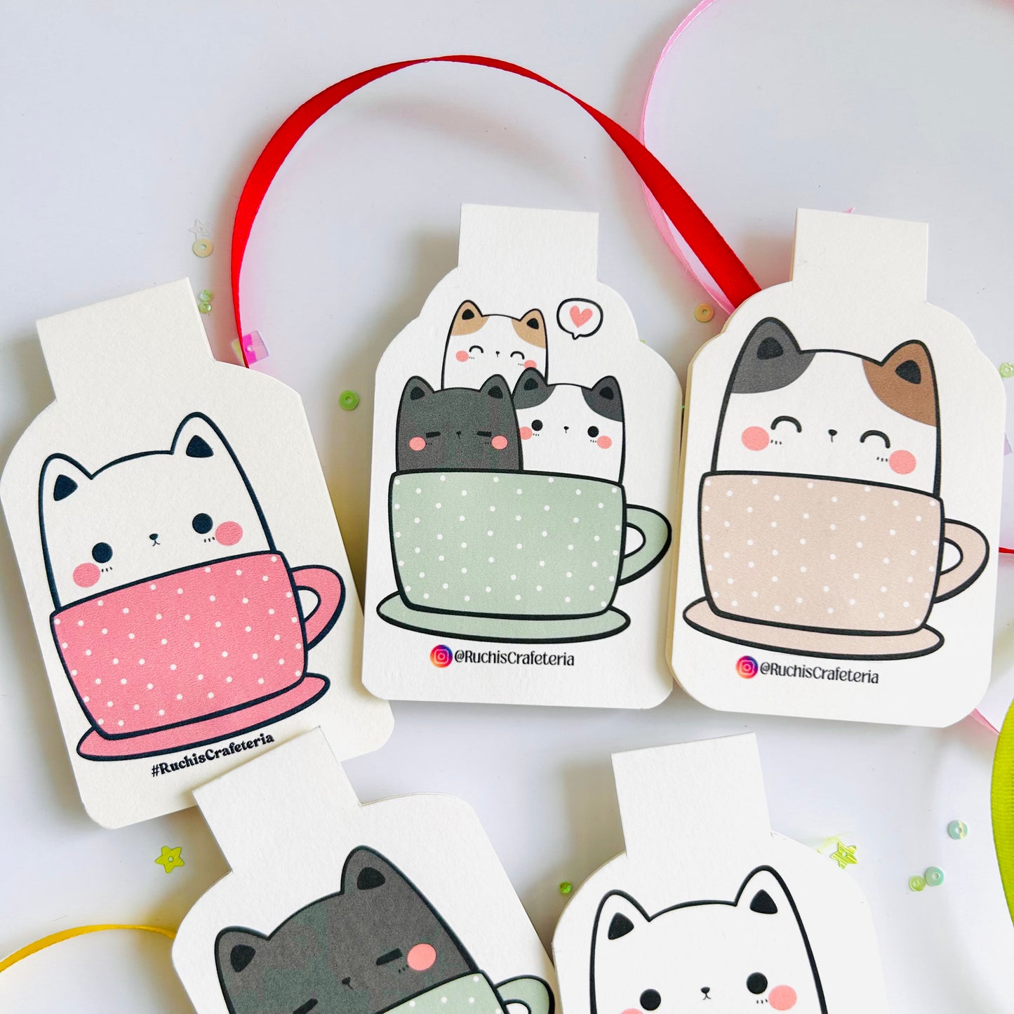 π±β Mug Cats β Set of 5 Magnetic Bookmarks