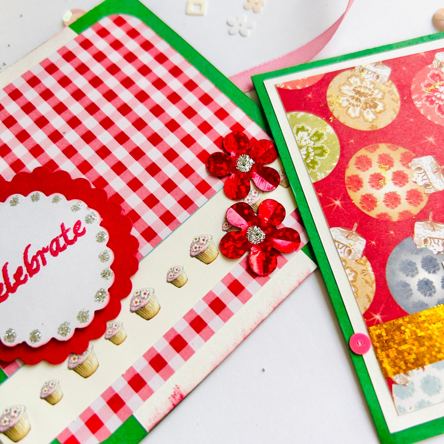 🎄 Handmade Greeting Card Set of 2 – Festive Green