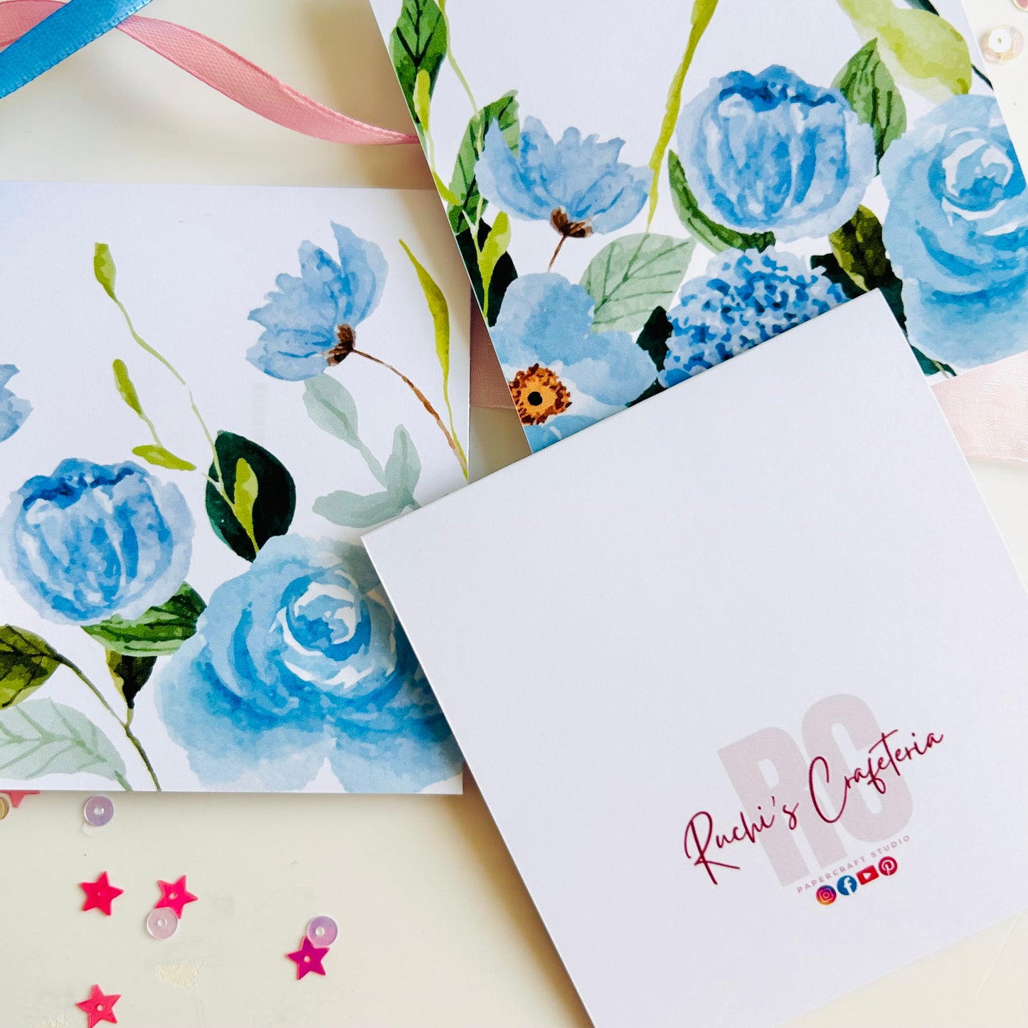 𩵠Blushing Blue Note Cards - Set of 3