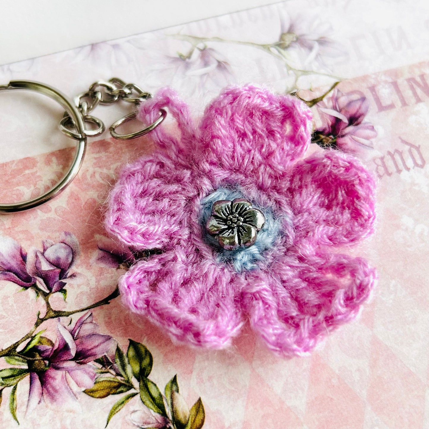 Crochet Purple Flower Keychain 🌸