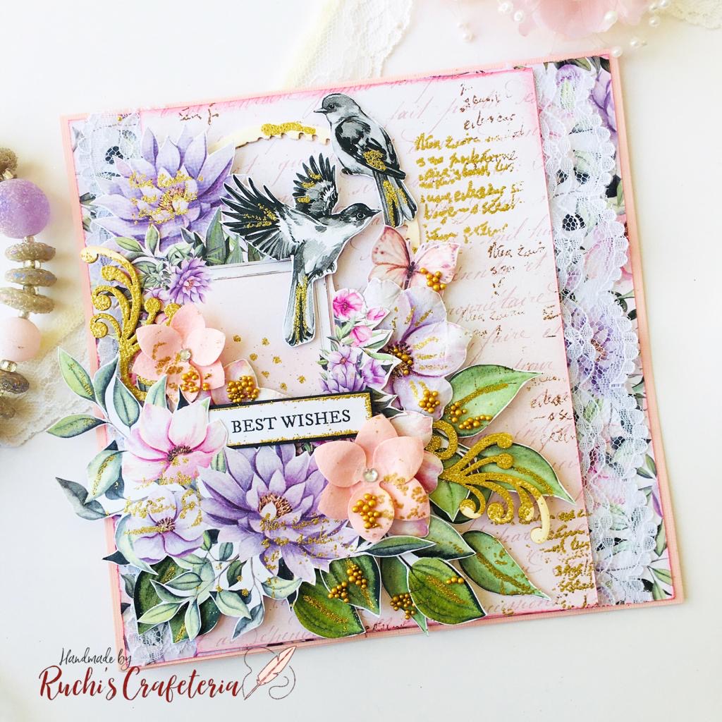 💜 Decorative Floral Card – “Best Wishes”