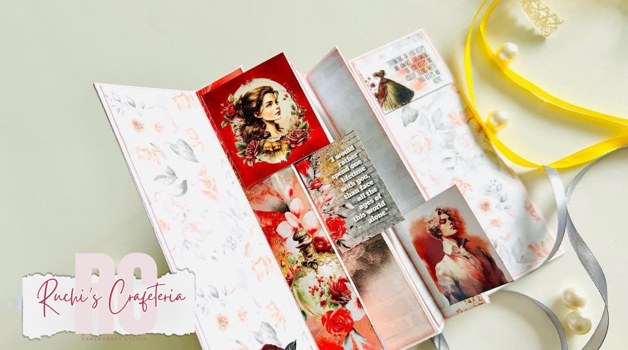 🎀 Handmade Flag Fold Card – Vintage Portrait & Floral Design