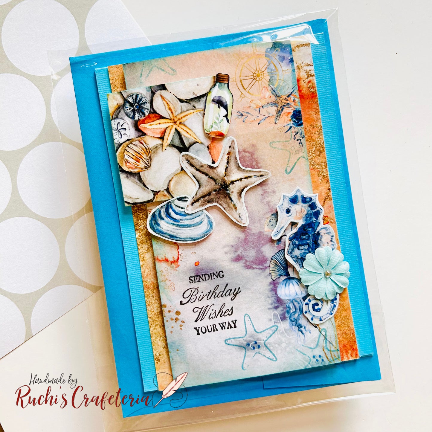 🌊 Handmade Birthday Card – Seashells & Starfish