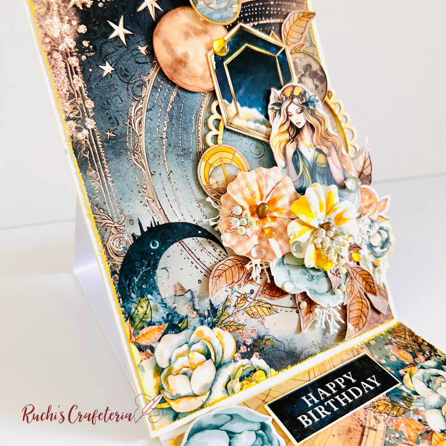 Handmade Celestial Skies Easel Birthday Card 🌌🌸