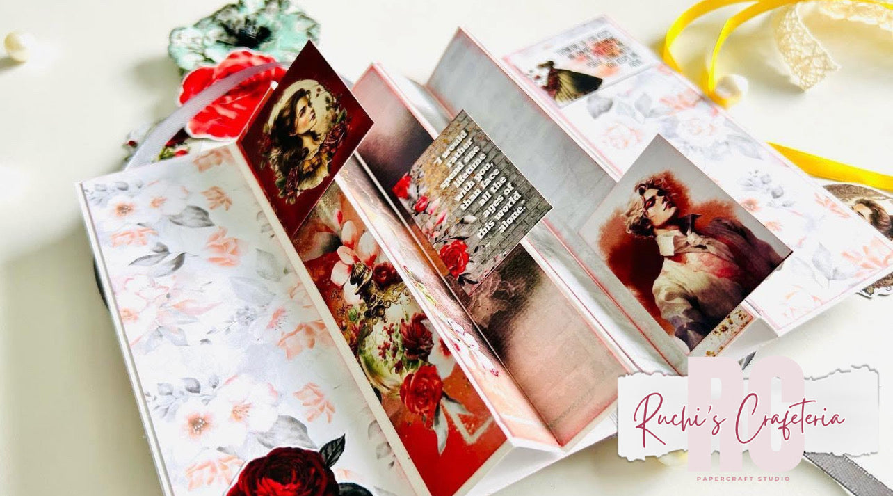 🎀 Handmade Flag Fold Card – Vintage Portrait & Floral Design