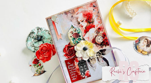 🎀 Handmade Flag Fold Card – Vintage Portrait & Floral Design