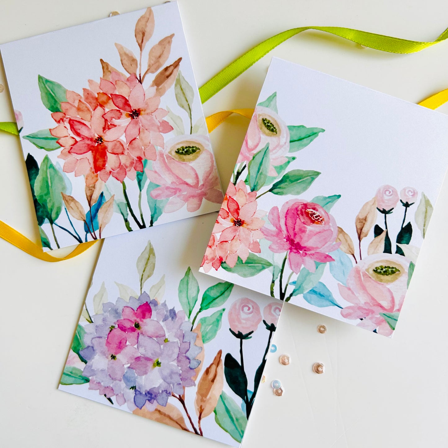 🌸💜 Pinky Purple Bloom Note Cards – Set of 3
