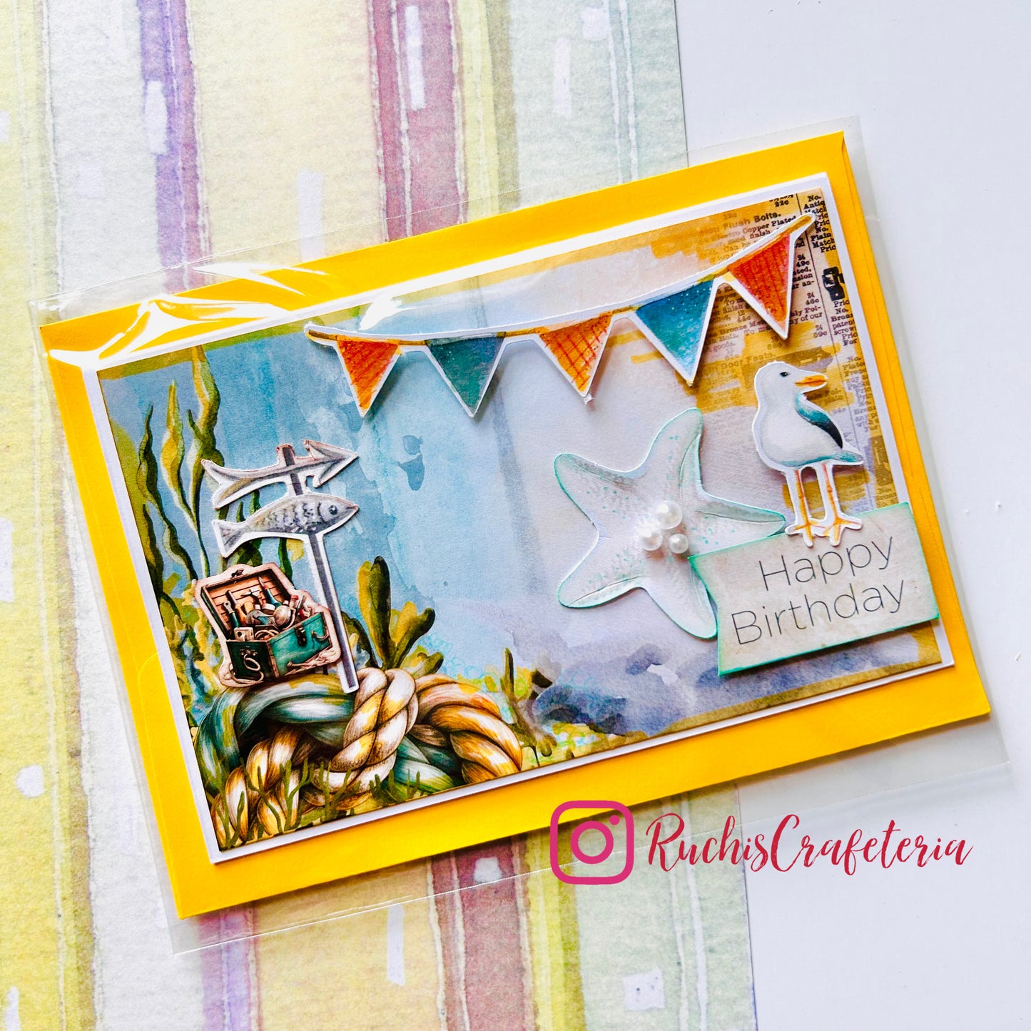 🌊 Ocean Breeze Birthday Card – Handmade Coastal Charm