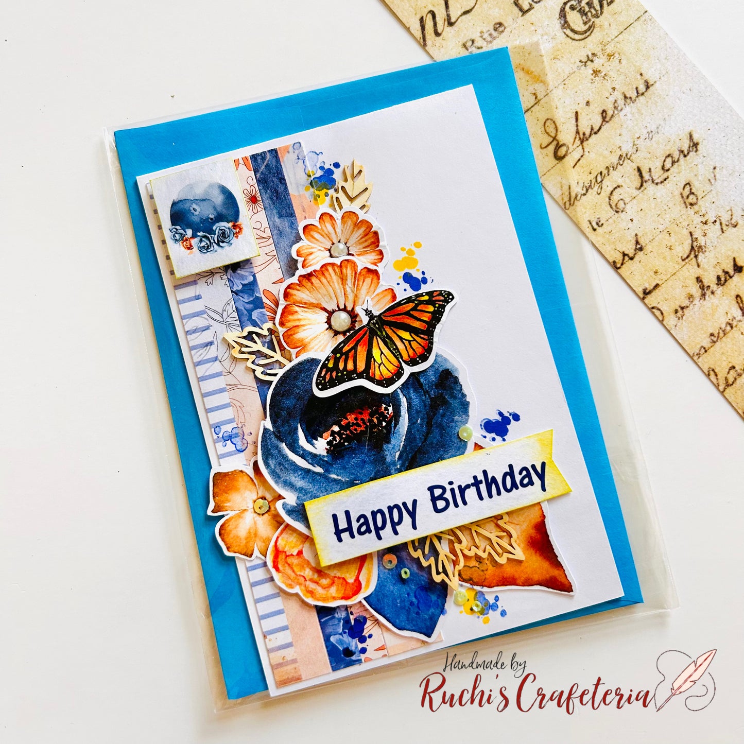 Blue & Orange Bloom Birthday Card 💙🧡