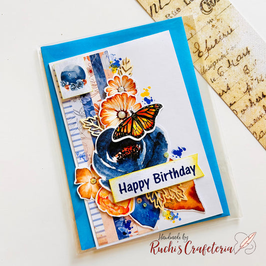 Blue & Orange Bloom Birthday Card 💙🧡
