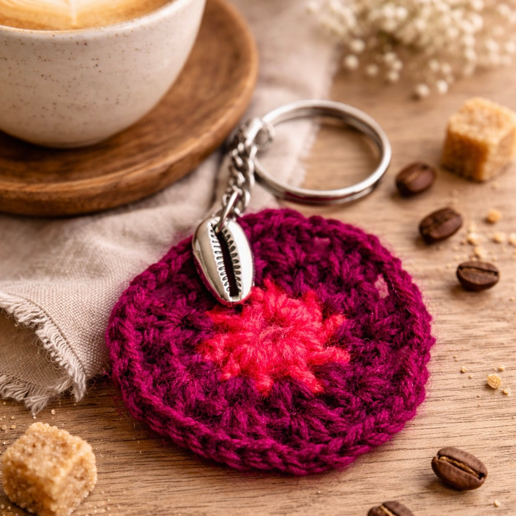 Crochet Coffee Coin Keychain