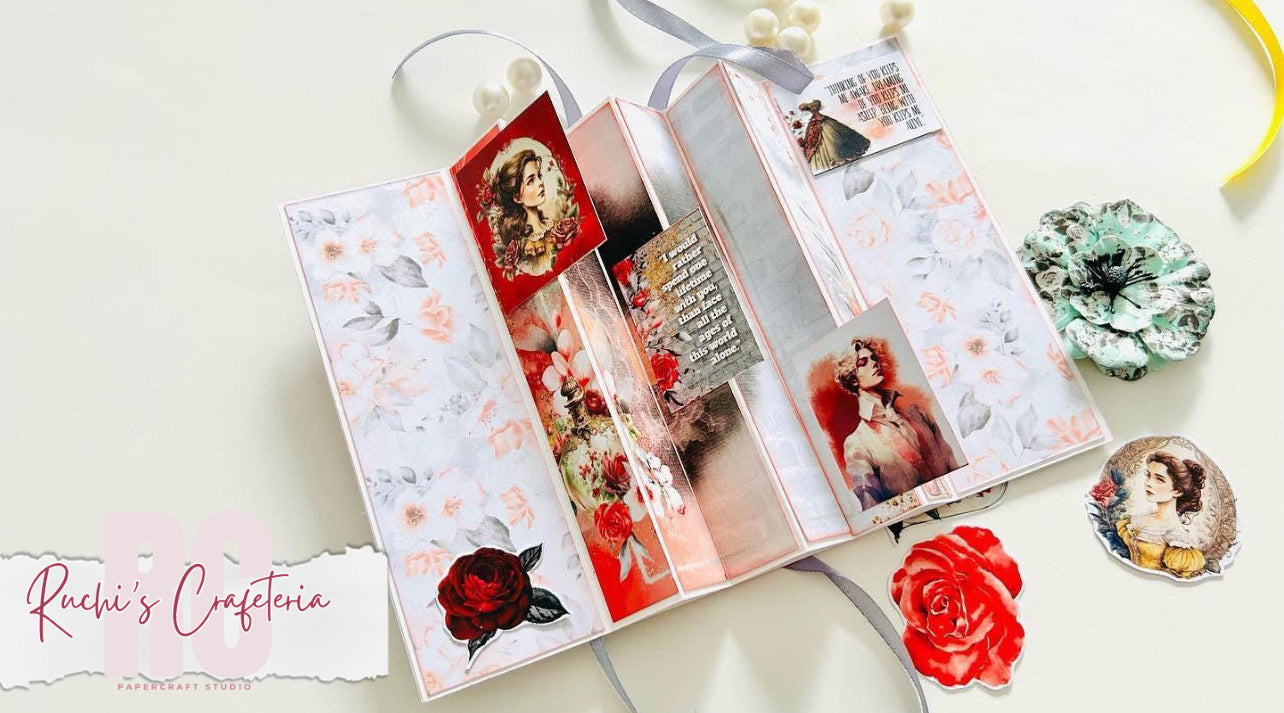 🎀 Handmade Flag Fold Card – Vintage Portrait & Floral Design