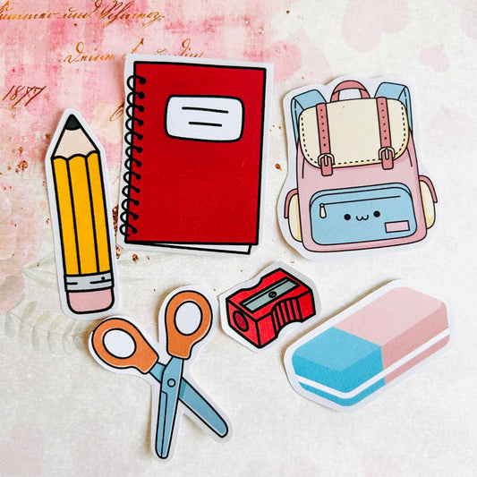 📒🎒 Cute School Supplies StiKars (Set of 6)
