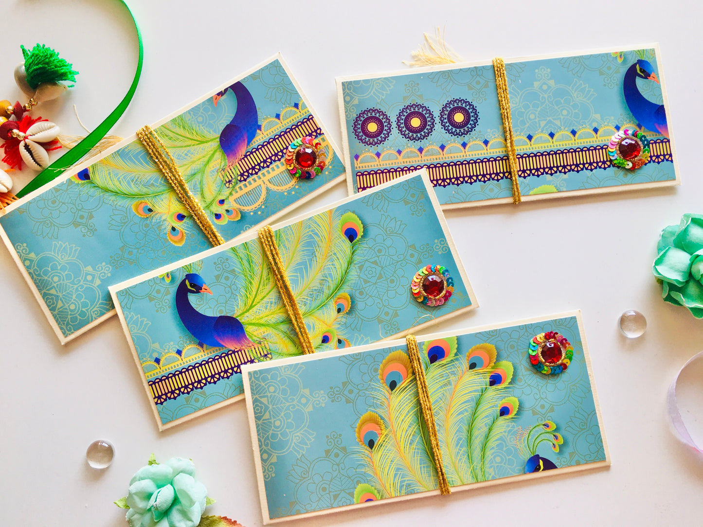 Festive Shagun Envelopes – Traditional Prints & Stone Motifs ✨💌 - Set of 4