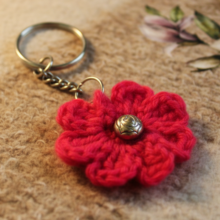 Crochet Pink Flower Keychain 🌸