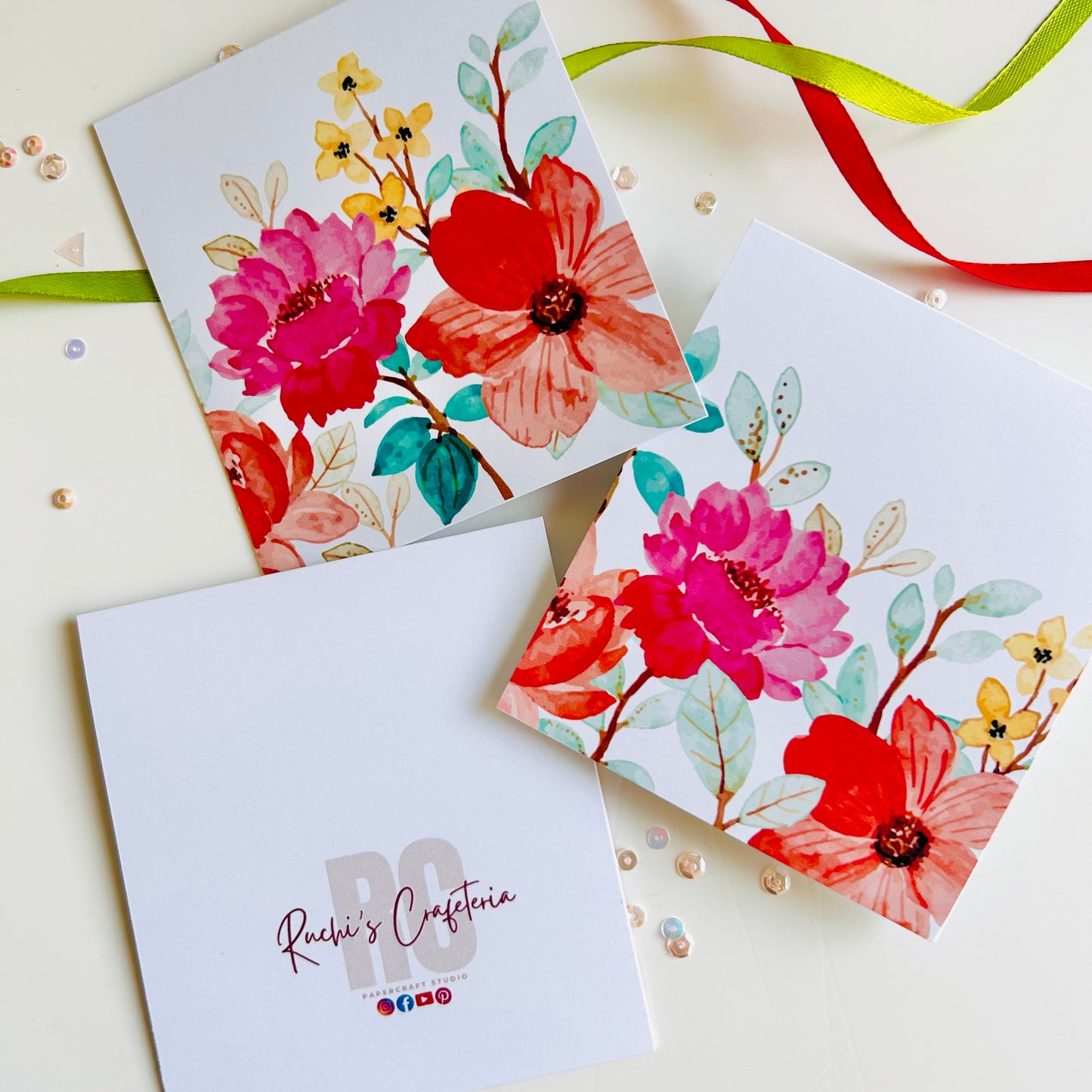 🌺 Bright Bloom Note Cards – Set of 3