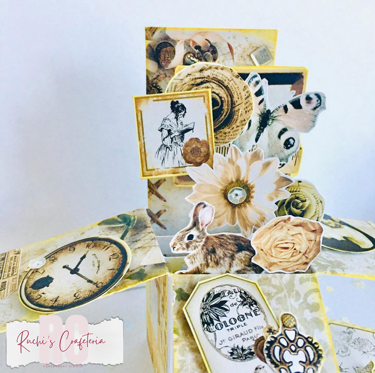 🎂 Handmade Pop‑Up Box Birthday Card – Vintage Elegance