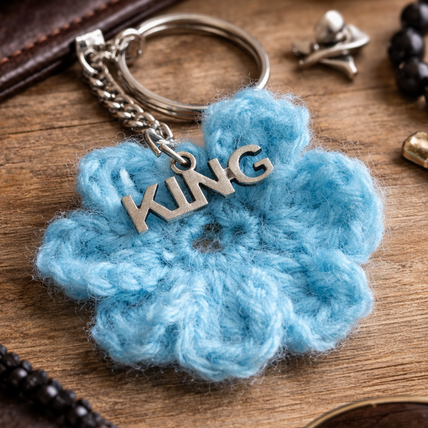 Crochet Blue Flower Keychain 🩵