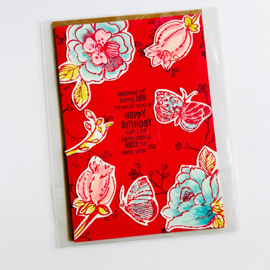 🌺 Belated Birthday Card – Floral & Butterfly Elegance
