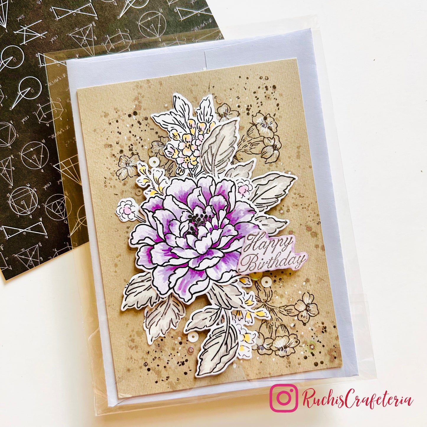 Handmade Birthday Card – Purple Bloom with Gray Leaves 💜🩶