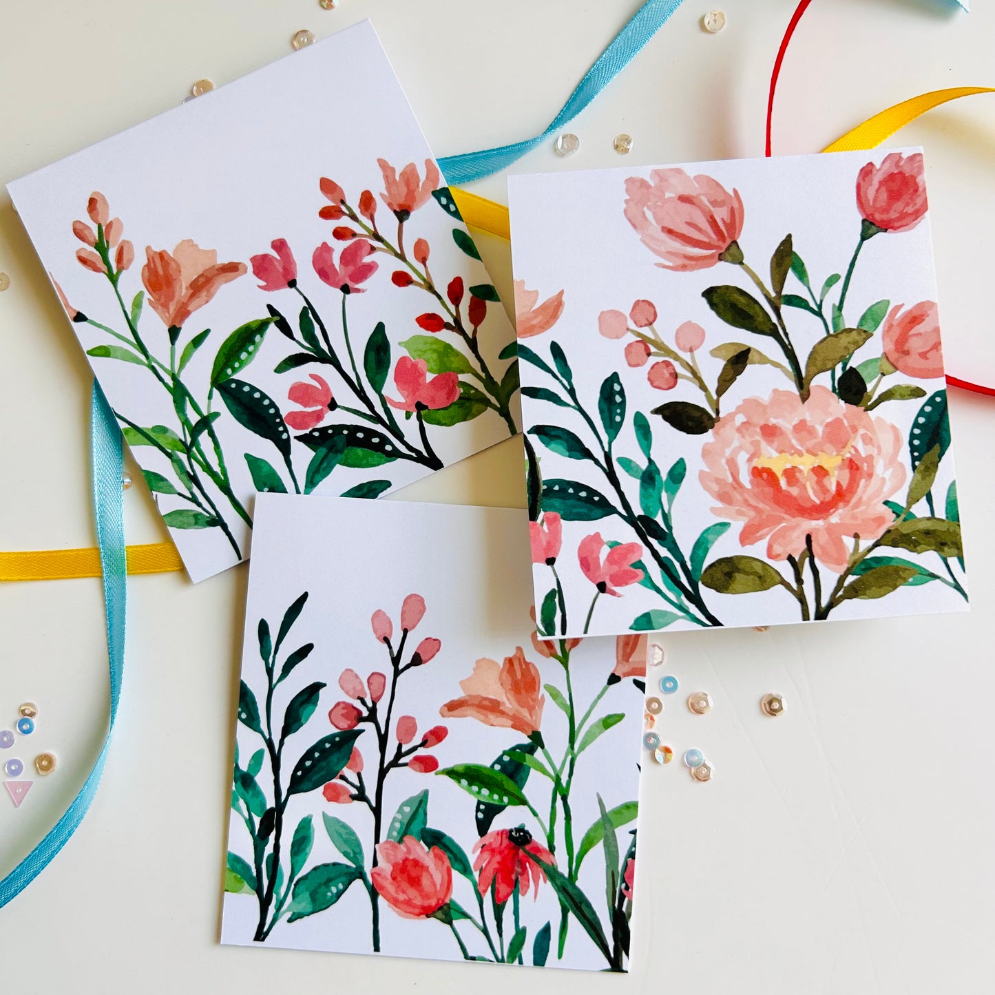 💐 Pastel Bloom Note Cards – Set of 3