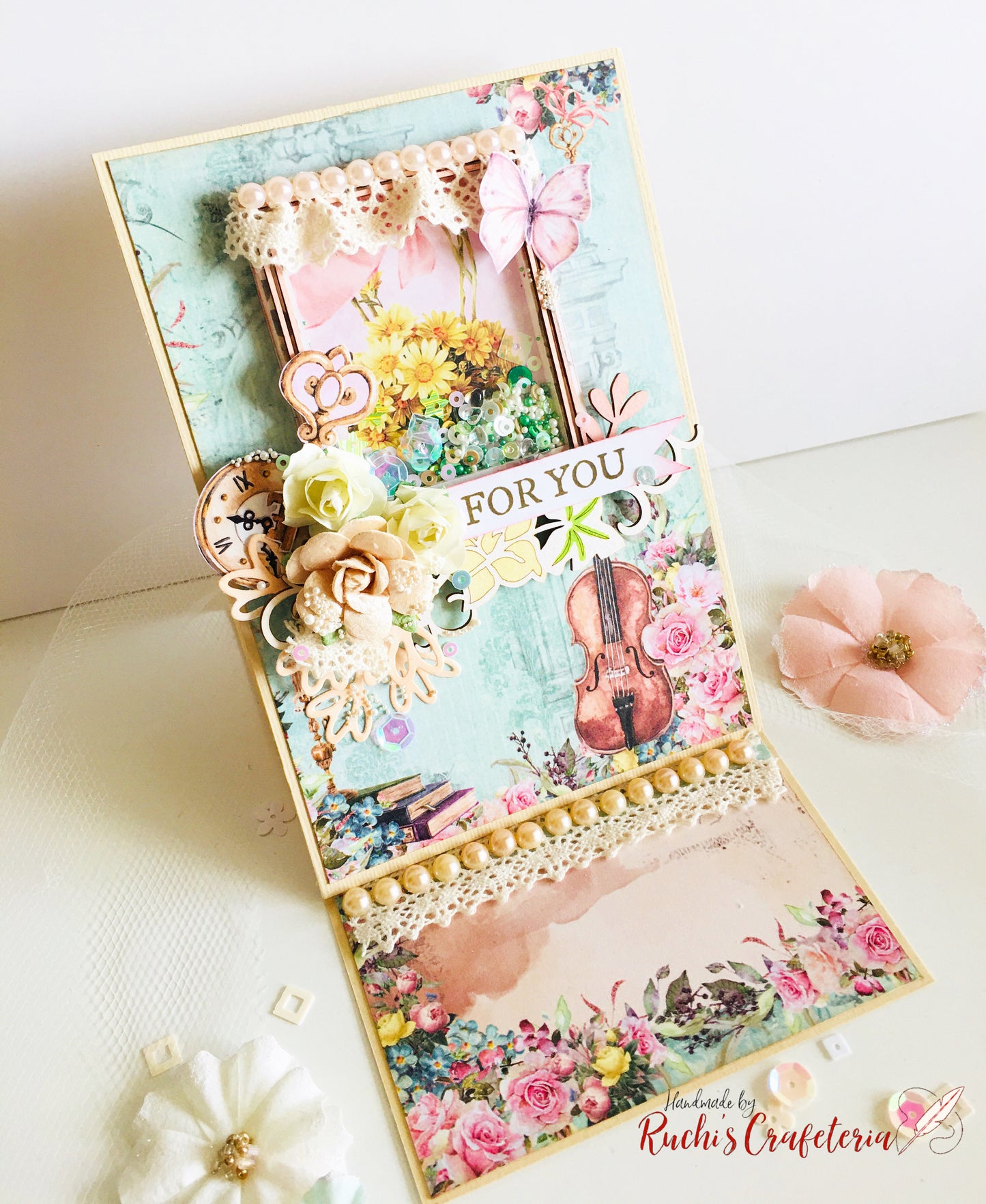 🎶 Handmade Easel Shaker Card – “For You”