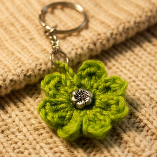Crochet Green Flower Keychain 🍀