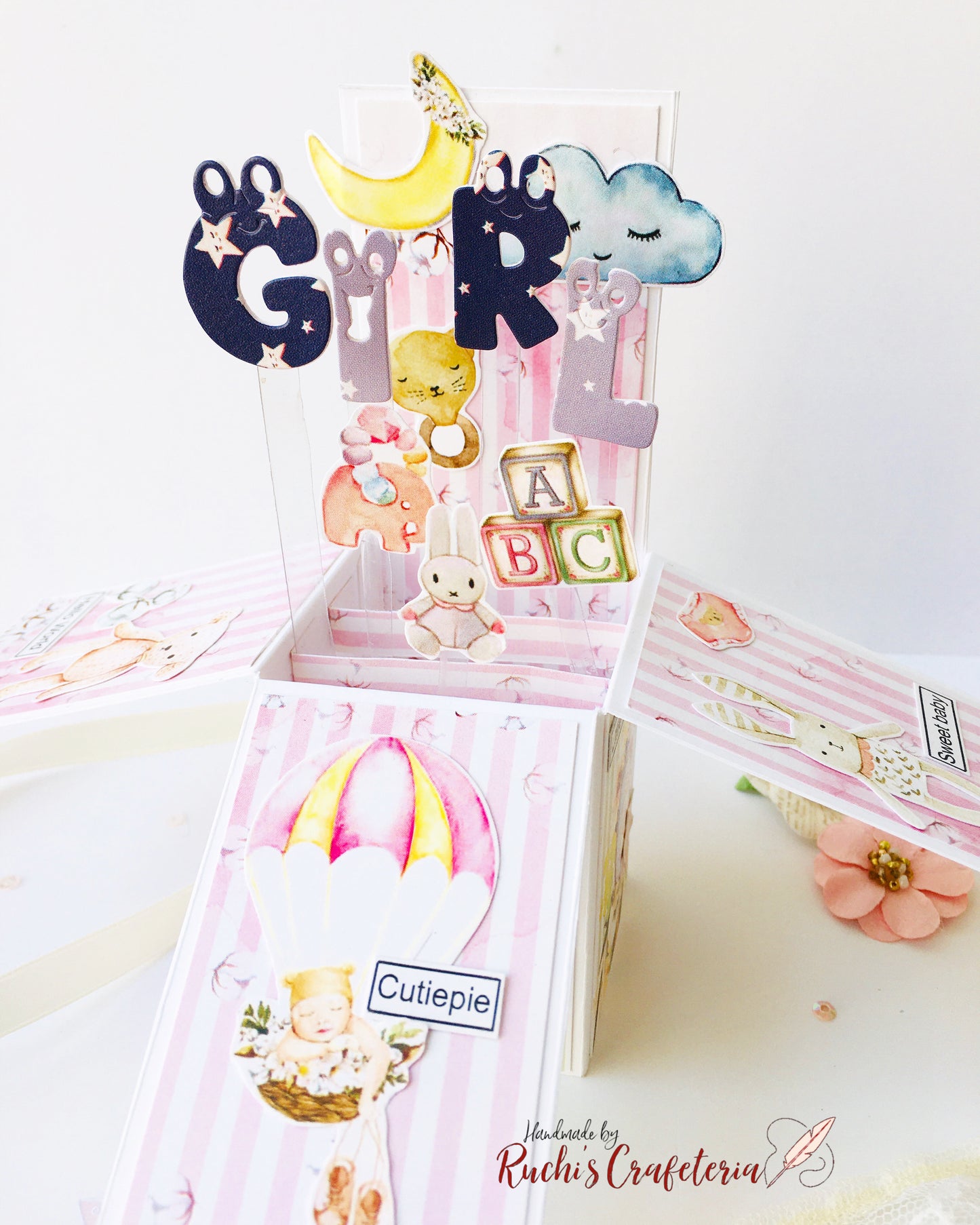 🎀 Pop‑Up Box Card for Baby Girl – “Little Angel”