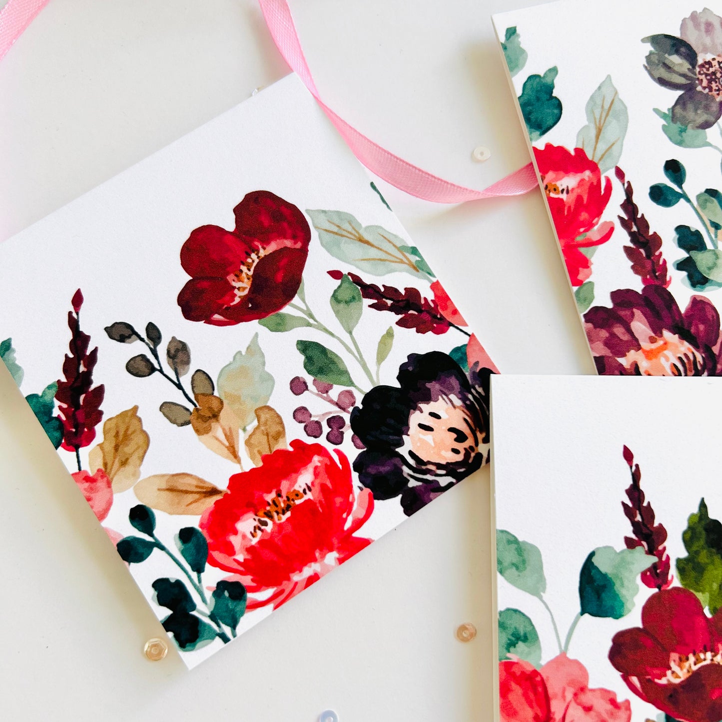 🌺 Maroon Bloom Note Cards – Set of 3