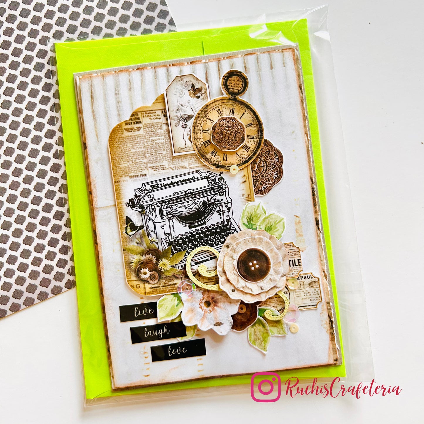 🕰️ Handmade Greeting Card – “Live Laugh Love”