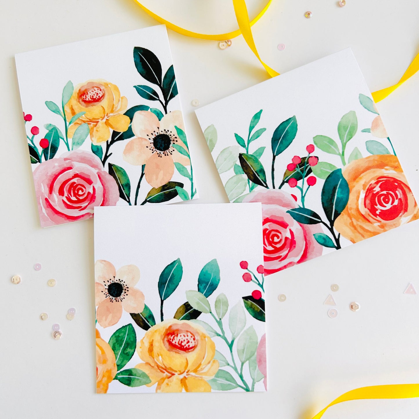 📝 Bold Bloom Note Cards – Set of 3