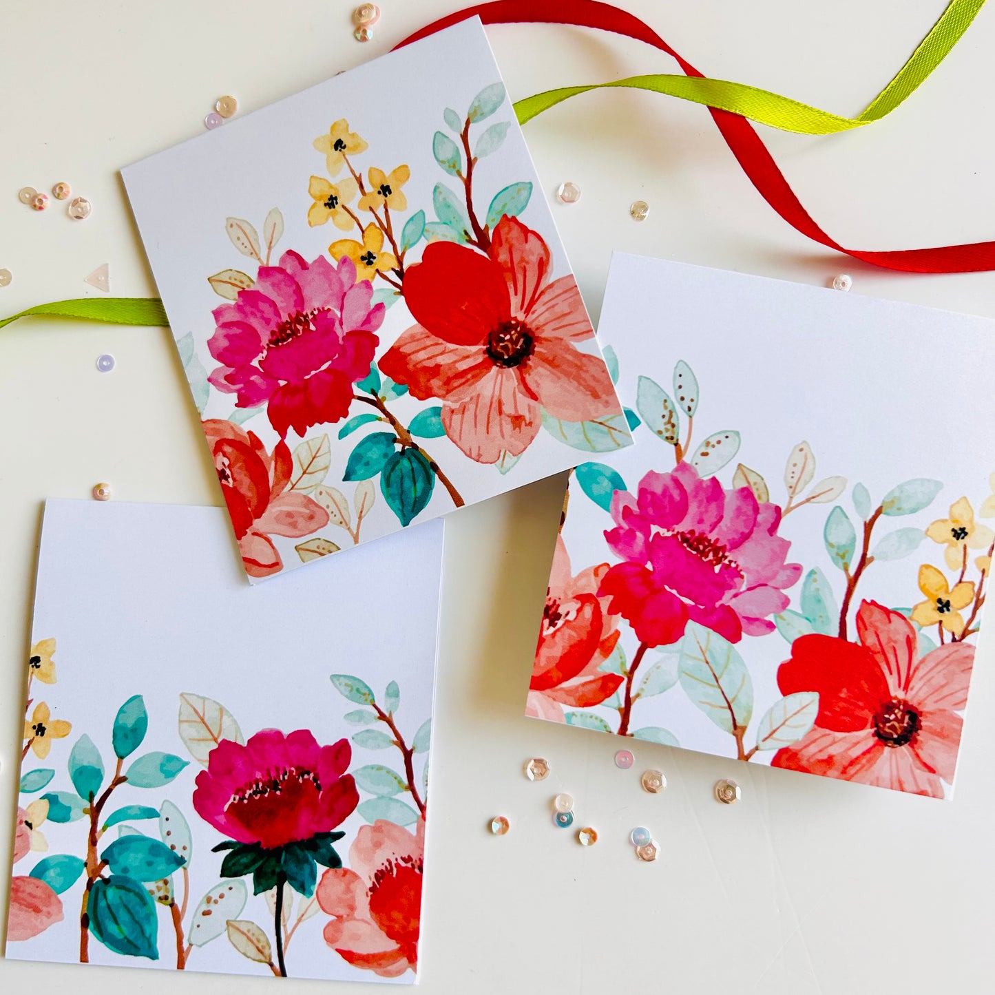 🌺 Bright Bloom Note Cards – Set of 3