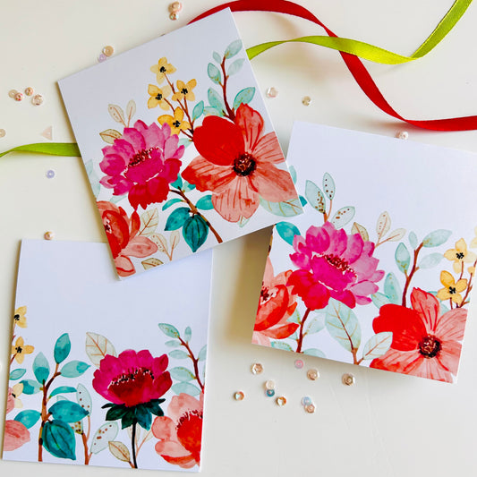 🌺 Bright Bloom Note Cards – Set of 3