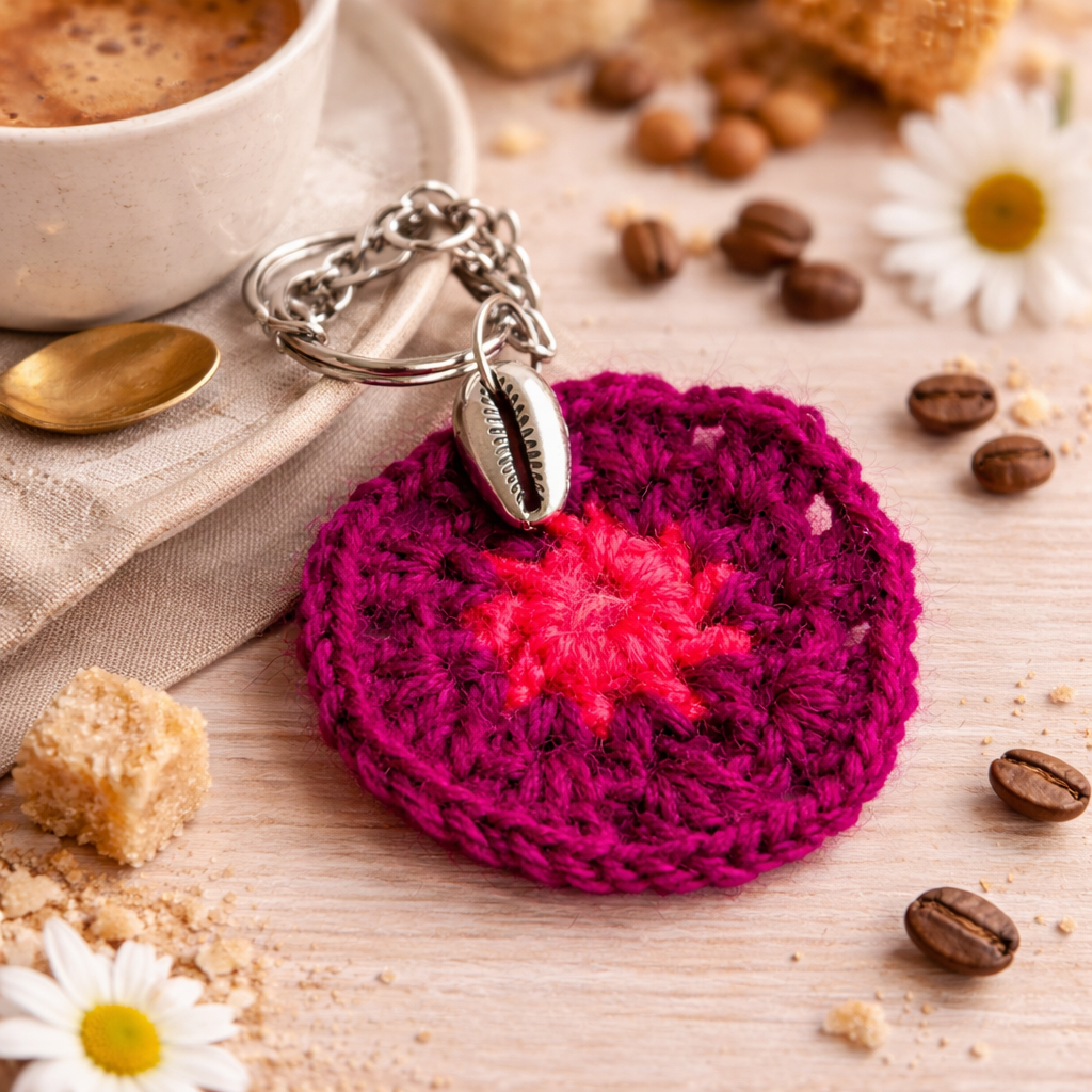 Crochet Coffee Coin Keychain