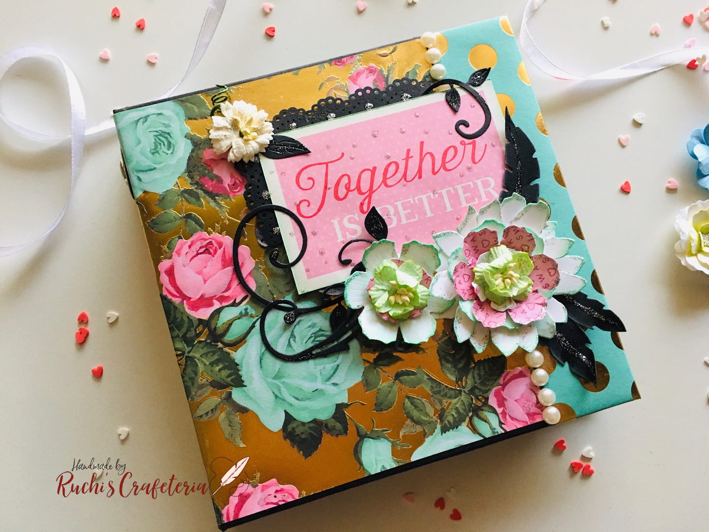 🌺📚 Together Is Better – Handcrafted Floral Photo Album