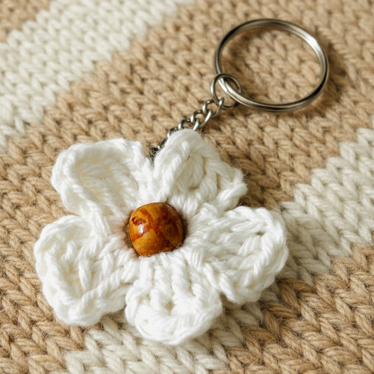 Crochet Whimsy White Keychain