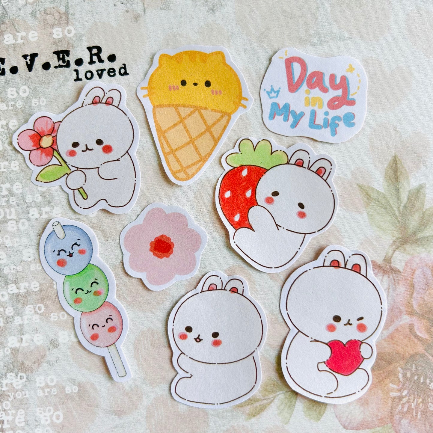 🌸🐇 Floral Bunnies StiKars (Set of 8)