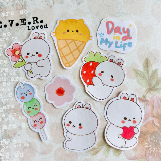 🌸🐇 Floral Bunnies StiKars (Set of 8)