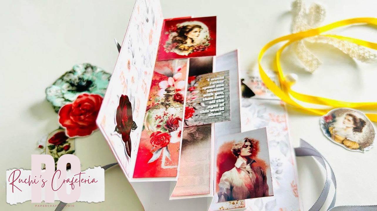 🎀 Handmade Flag Fold Card – Vintage Portrait & Floral Design